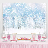 Lofaris Glittering Snowflakes White Woods Backdrop for Winter